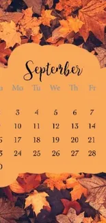 September calendar with autumn leaves background.