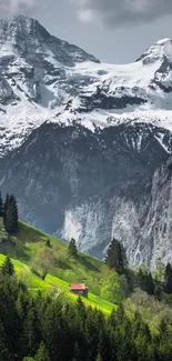 Scenic alpine mountain landscape with green valley.