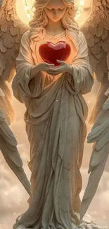 Angel holding a glowing red heart art.