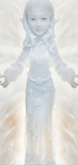 Serene angelic sculpture in soft white hues.