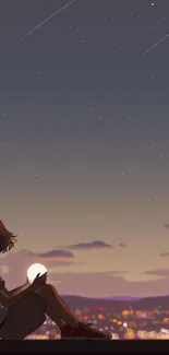 Anime figure under a twilight starry sky with serene atmosphere.