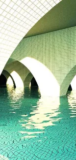 Architectural underwater arches with turquoise reflections.