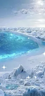 Serene Arctic landscape with blue icy waters and snow.