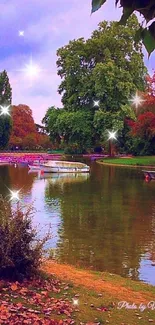 Serene autumn lake view with vibrant fall colors.