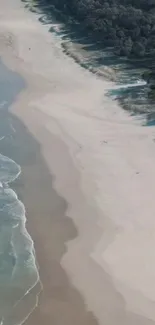 Aerial view of a serene beach with waves.