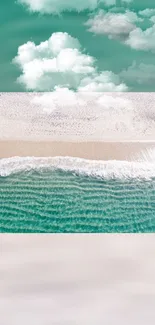 Aerial view of serene beach with turquoise waters and soft sand.