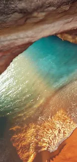 Serene beach cove with turquoise waters and golden sand.