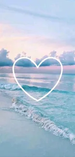 Beach wallpaper with heart outline and serene ocean view.