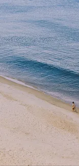 A serene beach scene with gentle waves and sandy shore, ideal for mobile wallpaper.