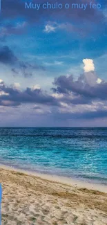 Serene beachfront at sunset with waves and sky.