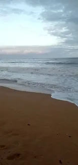 Serene beach morning with gentle waves and a peaceful sky.