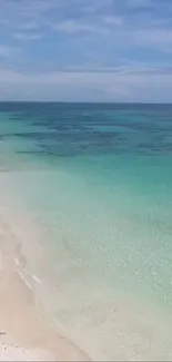 Beautiful beach with turquoise water and sandy shore under a clear blue sky.