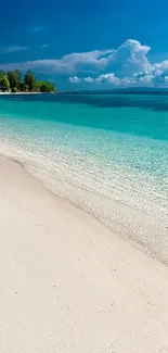 Beautiful beach with turquoise waters and clear blue sky for mobile wallpaper.