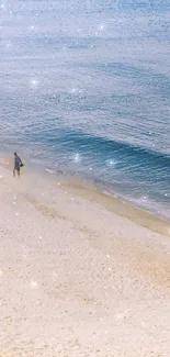 Serene beach wallpaper with sparkling sand and gentle waves.