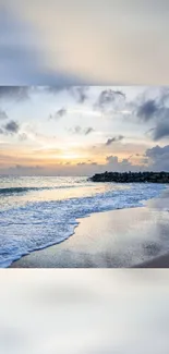 Serene sunset over a tranquil beach scene.