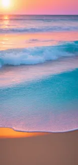 Tranquil beach sunset with vibrant colors and calming waves.