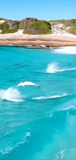 Gliding stingray over turquoise ocean by a serene beach with lush cliffs.