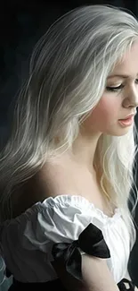 Portrait of a serene blonde woman in soft light, elegant and artistic.