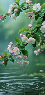 Blossoming flowers and water reflection in serene nature wallpaper.