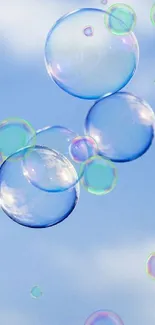 Serene blue sky with floating bubbles wallpaper.