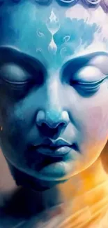 Blue painted Buddha face wallpaper for mobile.