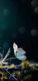 Elegant blue butterfly resting in nature, perfect as a serene mobile wallpaper.