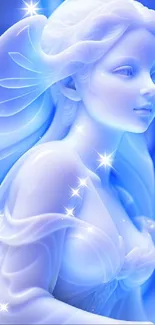 Ethereal blue fairy mobile wallpaper with serene beauty.