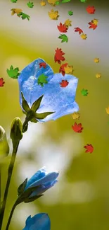 Vibrant blue flower with blurred green background for serene mobile wallpaper.