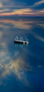 Serene blue horizon with a floating platform.