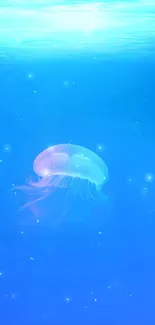 Jellyfish swimming in deep blue ocean wallpaper.