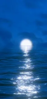 Serene mobile wallpaper of a blue ocean under a moonlit sky.