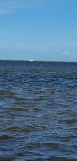 Mobile wallpaper featuring a calm blue ocean and bright sky.