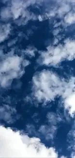 Vibrant blue sky with fluffy white clouds.