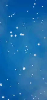 Blue wallpaper with white snowflakes gently falling.