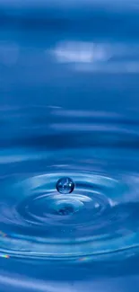 Blue water drop creating ripples on a calm surface.