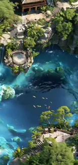 Serene waterfall landscape with lush greenery and vibrant blue waters.