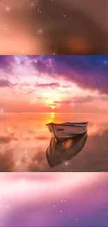 Mobile wallpaper featuring a boat on serene water at sunset.