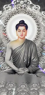 Serene Buddha art with intricate design and calming hues, perfect as mobile wallpaper.