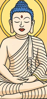 Cartoon Buddha sitting in meditation posture with serene expression.
