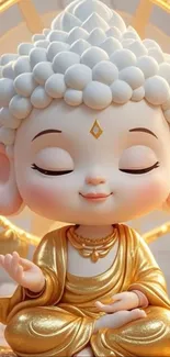 Tranquil Buddha cartoon with golden robes.