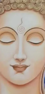 Serene Buddha face art with calming hues.