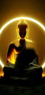 Glowing Buddha with golden light, perfect for meditation.