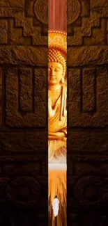 Serene Buddha statue with golden patterns on mobile wallpaper.