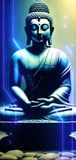 Serene Buddha statue in meditation, creating tranquility.