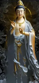 A serene figure amid mystical clouds.