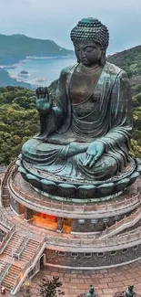 Serene Buddha statue amid lush nature.