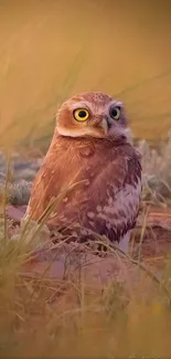 Burrowing owl in natural grassland setting.