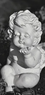 Black and white cherub statue wallpaper for mobile phones.