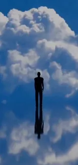 Silhouette of person reflected against clouds and blue sky wallpaper.