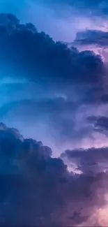 Mobile wallpaper featuring purple and blue clouds in a mystical sky.